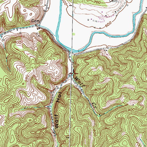 Topographic Map of Wolf Hollow, KY