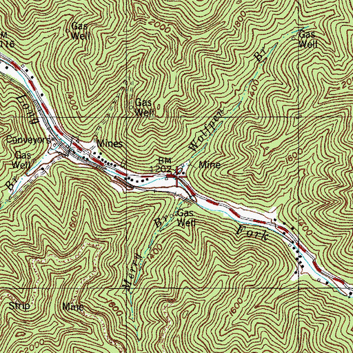 Topographic Map of Wolfpen Branch, KY