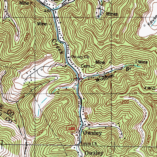 Topographic Map of Wolfpen Branch, KY