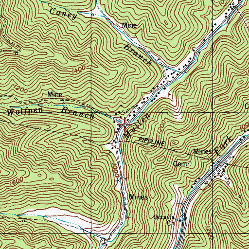 Topographic Map of Wolfpen Branch, KY