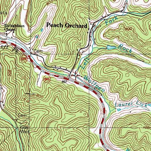 Topographic Map of Wolfpen Branch, KY