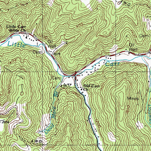 Topographic Map of Wolfpen Creek, KY
