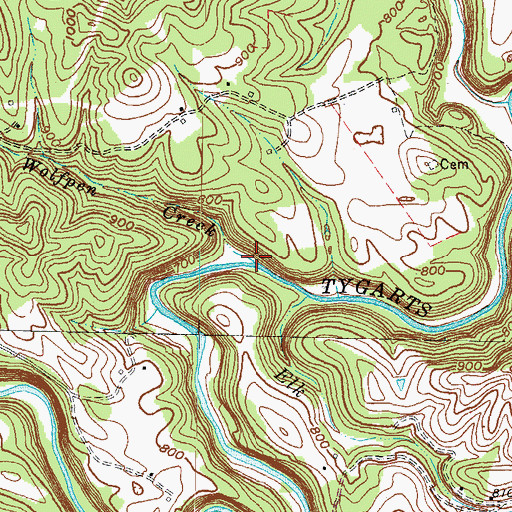 Topographic Map of Wolfpen Creek, KY