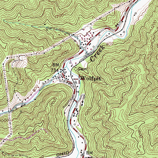 Topographic Map of Wolfpit, KY