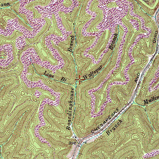 Topographic Map of Wolfspur Branch, KY