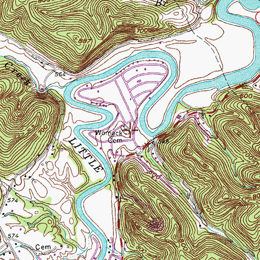 Topographic Map of Womack Cemetery, KY