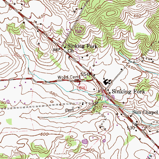 Topographic Map of Wood Cemetery, KY