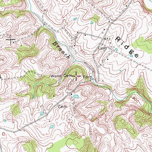 Topographic Map of Wood Cemetery, KY