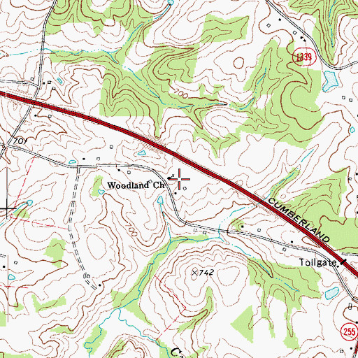 Topographic Map of Woodland Church, KY