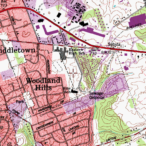 Topographic Map of Woodland Hills, KY