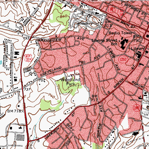 Topographic Map of Woodland Park, KY