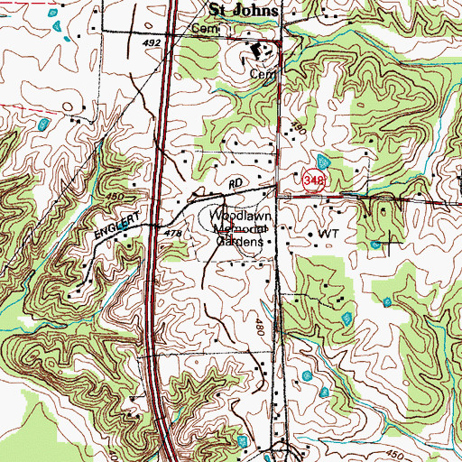 Topographic Map of Woodlawn Memorial Gardens Cemetery, KY