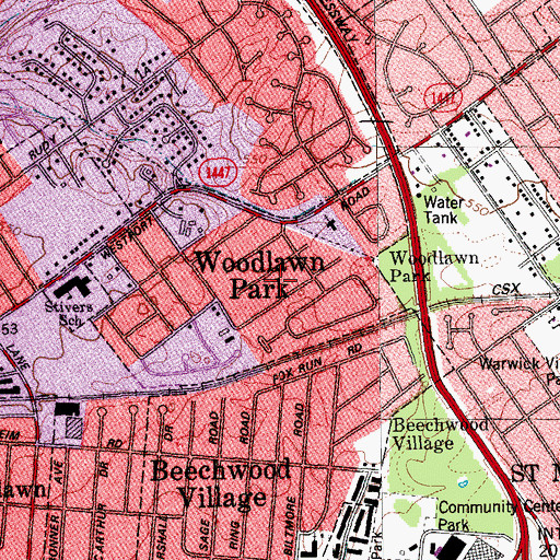 Topographic Map of Woodlawn Park, KY