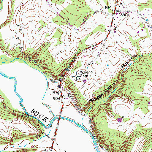 Topographic Map of Woods Cemetery, KY