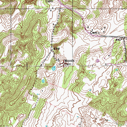 Topographic Map of Woods Cemetery, KY