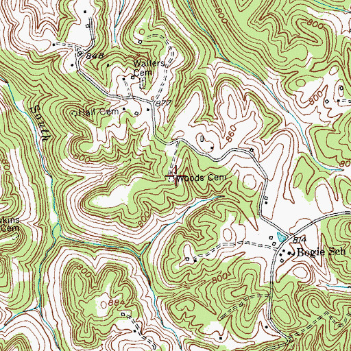 Topographic Map of Woods Cemetery, KY