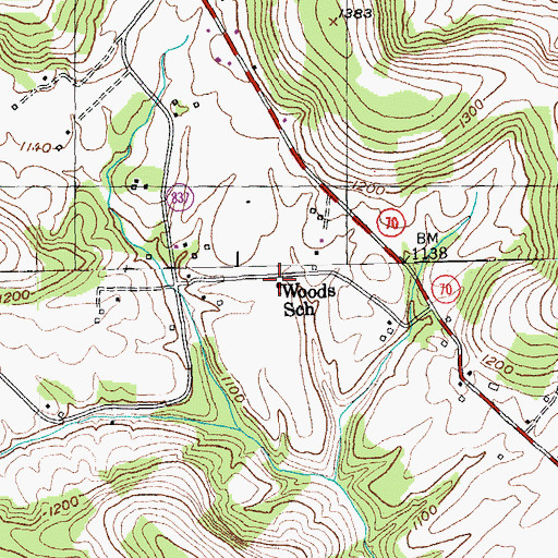 Topographic Map of Woods School, KY