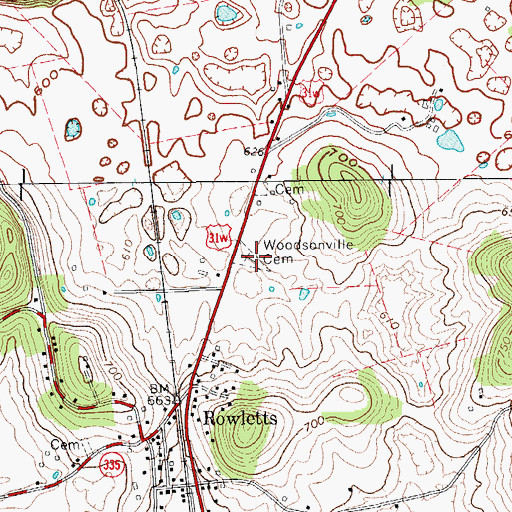 Topographic Map of Woodsonville Cemetery, KY