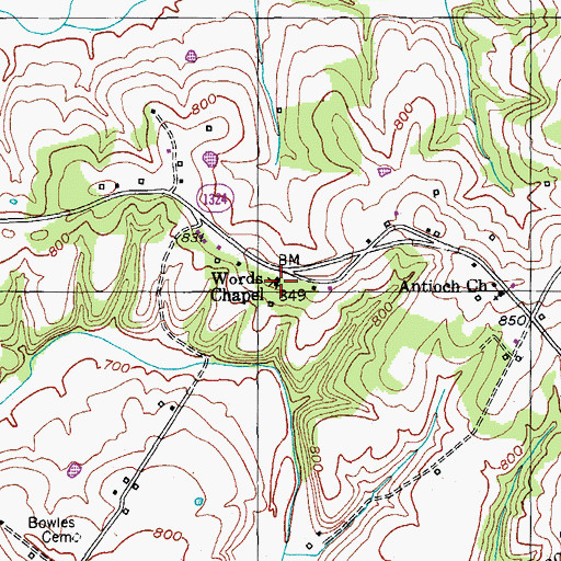 Topographic Map of Words Chapel, KY