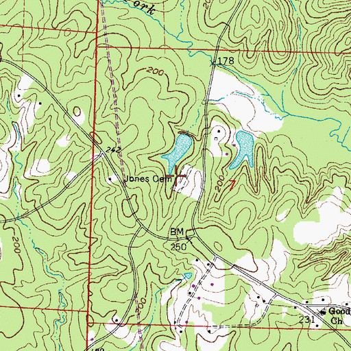 Topographic Map of Jones Cemetery, AR