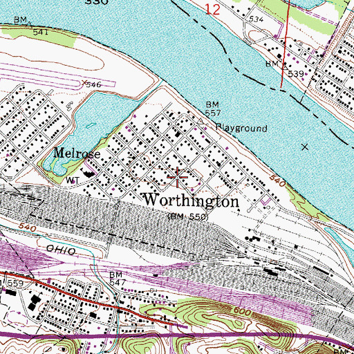 Topographic Map of Worthington, KY