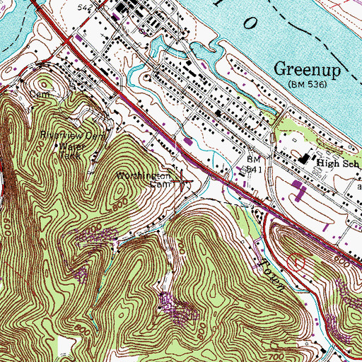 Topographic Map of Worthington Cemetery, KY