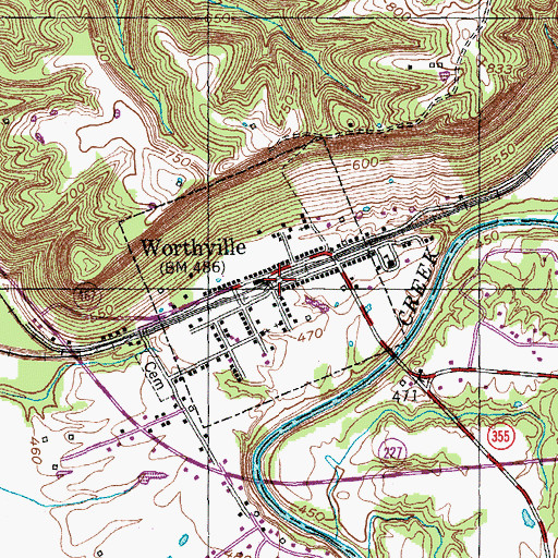 Topographic Map of Worthville, KY