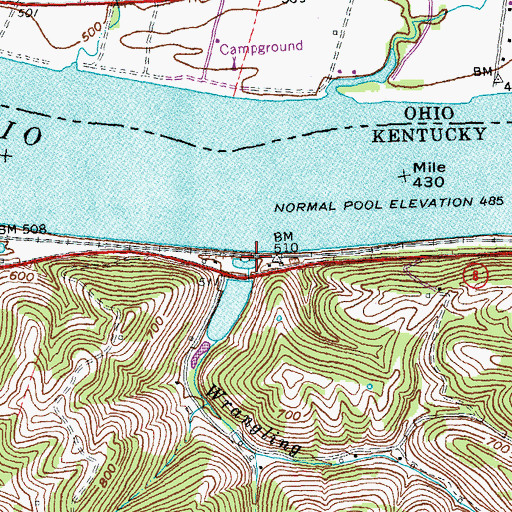 Topographic Map of Wrangling Run, KY