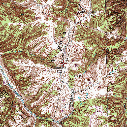 Topographic Map of Wrights Ridge, KY