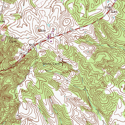 Topographic Map of Wynn Cemetery, KY