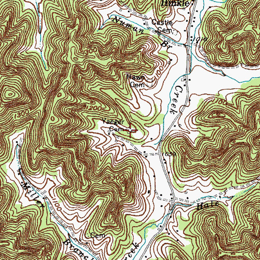 Topographic Map of Yaeger Cemetery, KY
