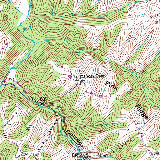 Topographic Map of Yancey Cemetery, KY