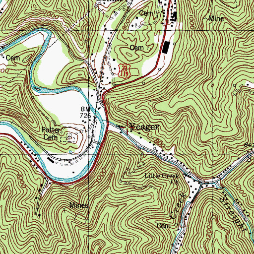 Topographic Map of Yeager, KY