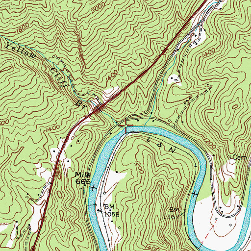 Topographic Map of Yellow Cliff Branch, KY