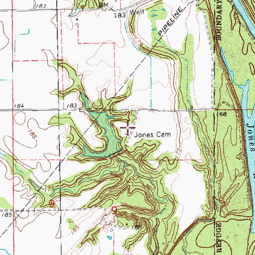 Topographic Map of Jones Cemetery, AR