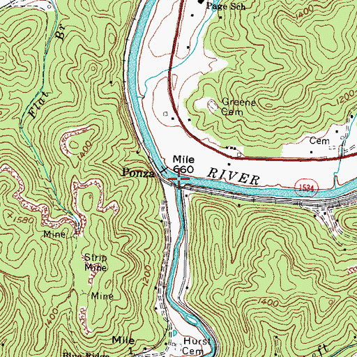 Topographic Map of Yellow Creek, KY