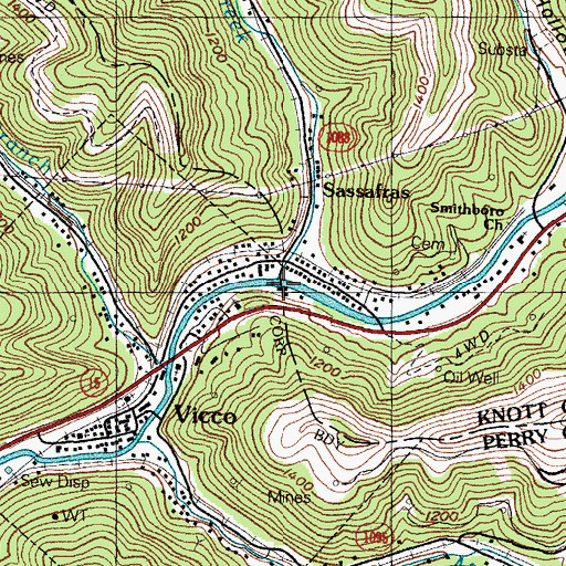 Topographic Map of Yellow Creek, KY