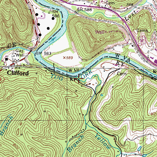 Topographic Map of Yellow Creek, KY