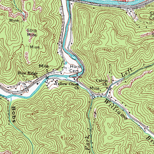 Topographic Map of Yellow Creek Church, KY