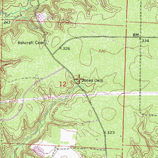 Topographic Map of Jones Cemetery, AR