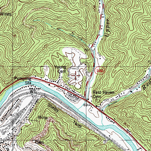 Topographic Map of Annie E Young Cemetery, KY