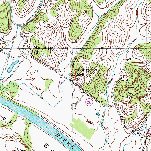 Topographic Map of Youngs School, KY