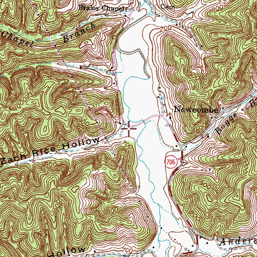 Topographic Map of Zach Rice Hollow, KY