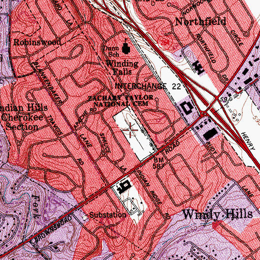 Topographic Map of Zachary Taylor National Cemetery, KY