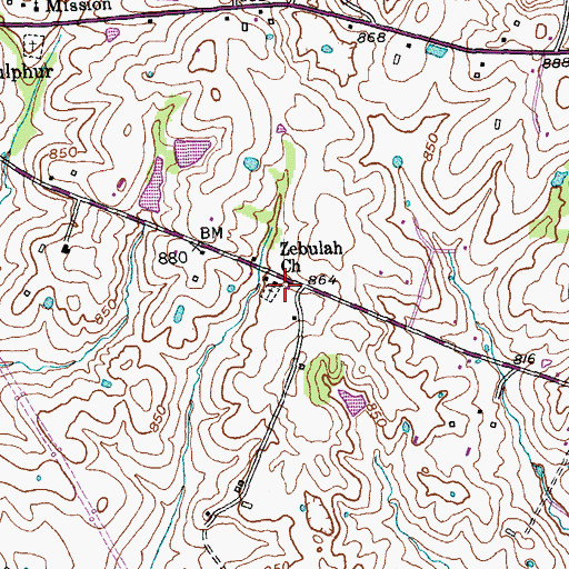 Topographic Map of Zebulah Church, KY