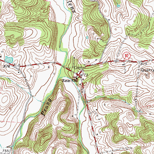 Topographic Map of Zion Church, KY