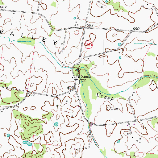 Topographic Map of Zion Church, KY