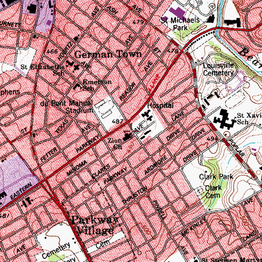 Topographic Map of Zion Church, KY