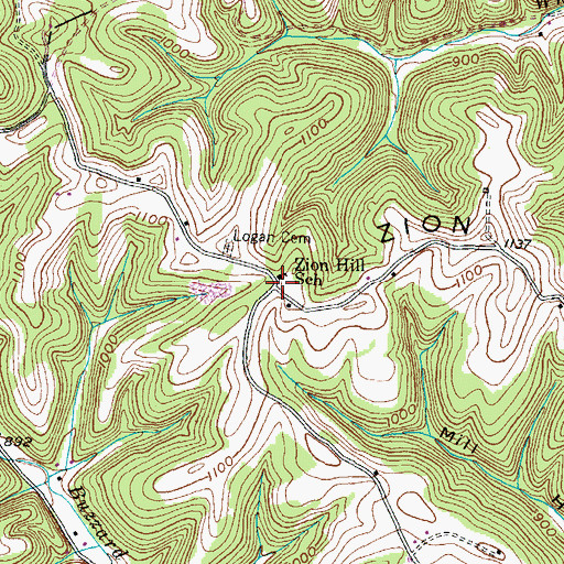 Topographic Map of Zion Hill School, KY