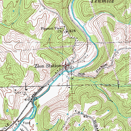 Topographic Map of Zion Station, KY